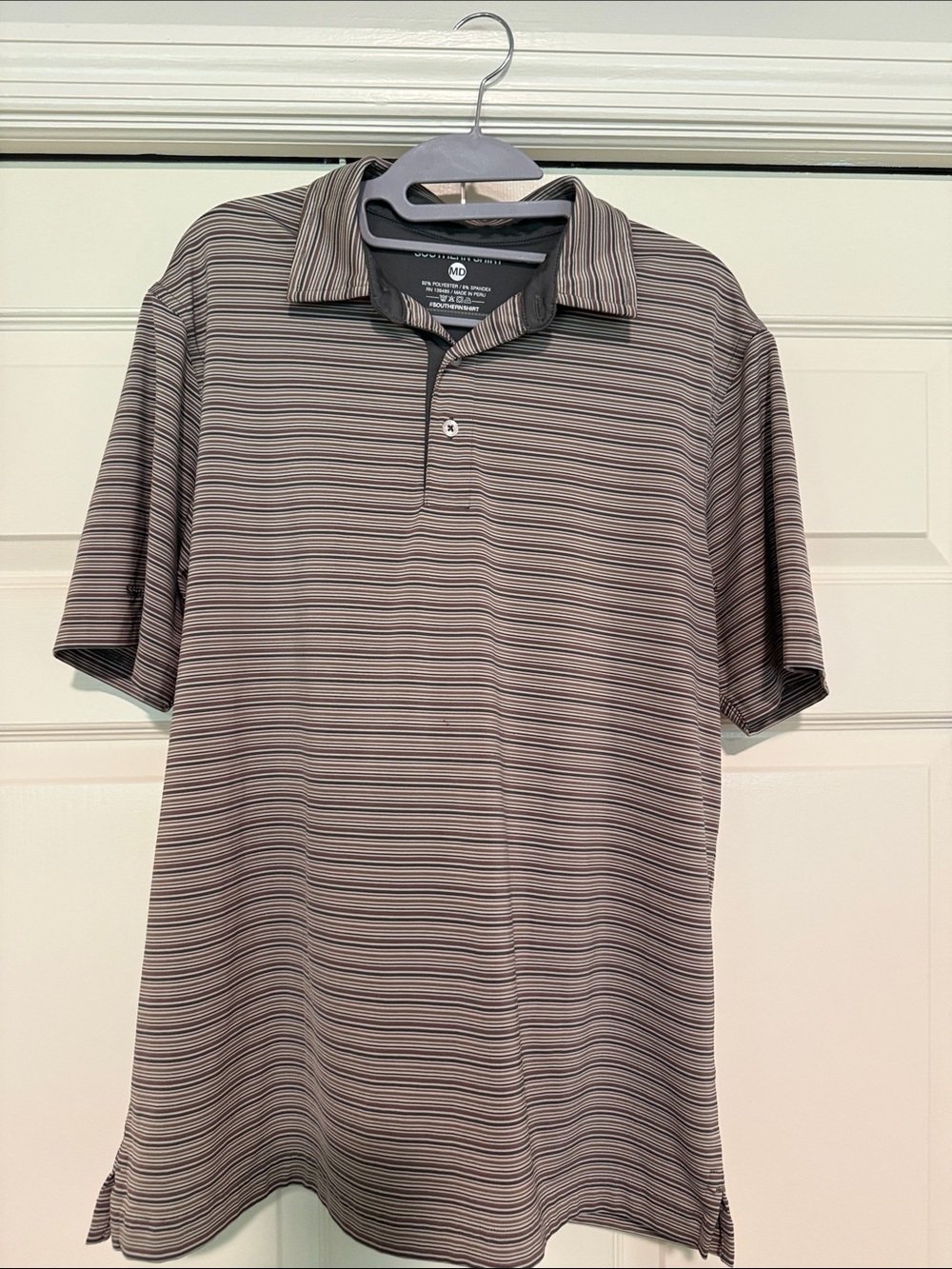 The Southern Shirt Company Men's Striped Polo - Gray and Brown